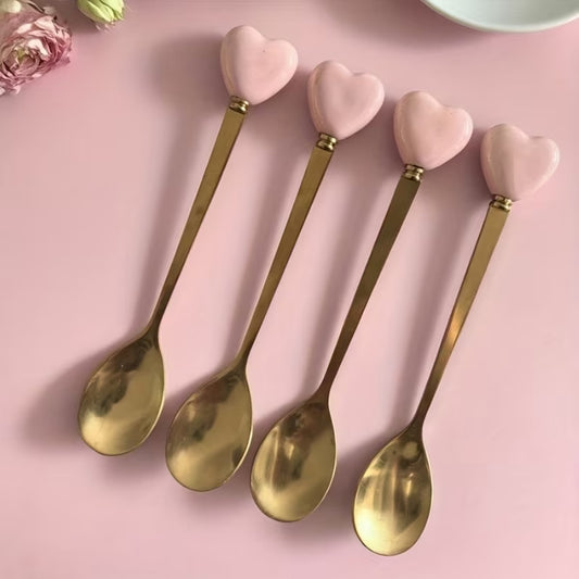 Set de 4 cucharas con corazón rosa 💗